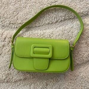 Y2K Inspo Lime Green Shoulder Bag with Buckle Accent